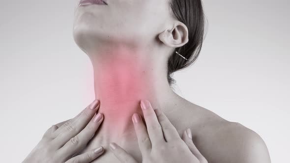 Sore Throat. Woman with Pain Throat