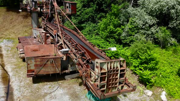 Abandoned bucket wheel excavator drone video alt
