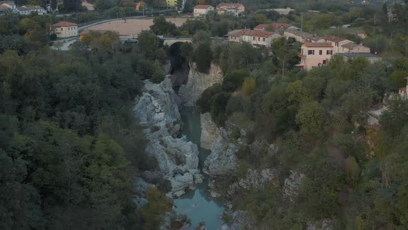 Aerial view of Marmitte dei Giganti, gorge in Italy Marche 4K