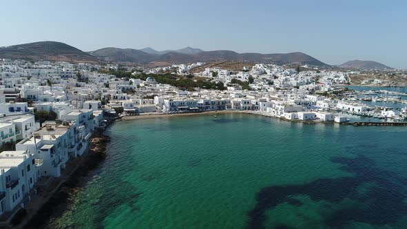 Town of Naoussa on the island of Paros in the Cyclades in Greece seen from th alt