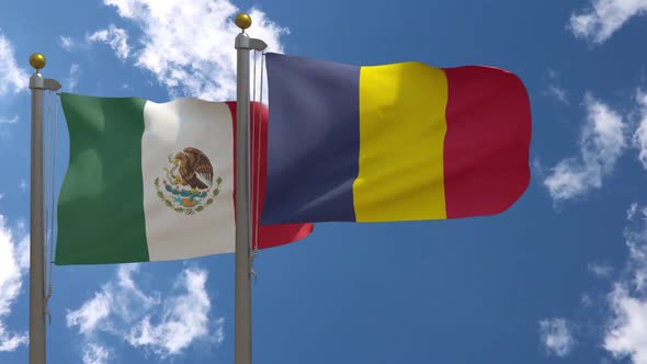 Mexico Flag Vs Chad Flag On Flagpole alt