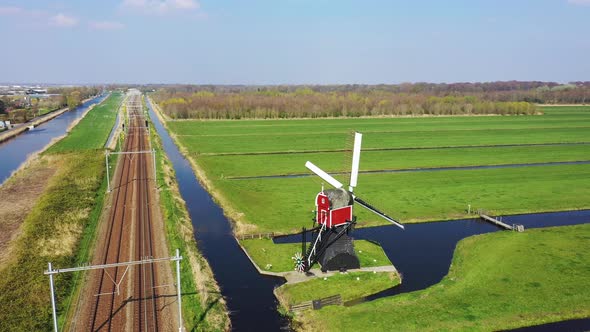 Aerial View of Traditional Dutch Windmill, Netherlands, Holland