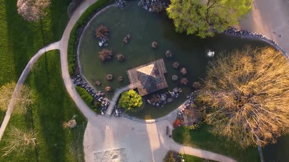 Drone Downward shot of a Pond in a Park alt
