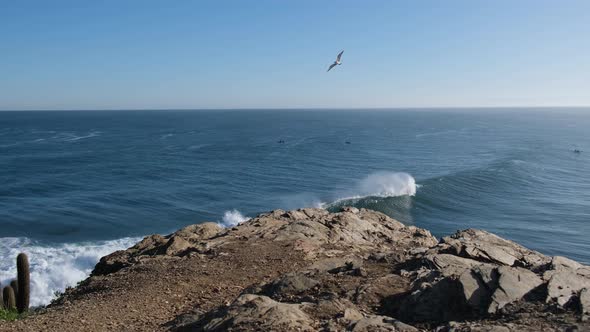 man with his face mask pandemic trip new way of traveling man looks from a viewpoint in punta de lob alt