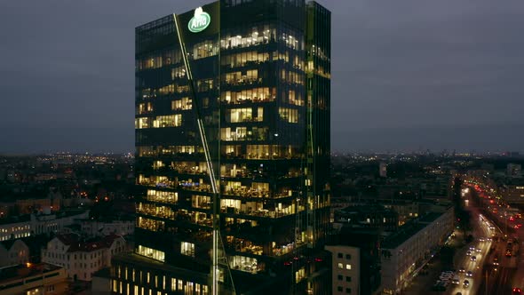 Aerial View of a Night Skyscraper alt