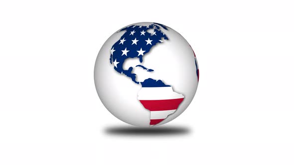 American 3d Flag Planet Animated White Background
