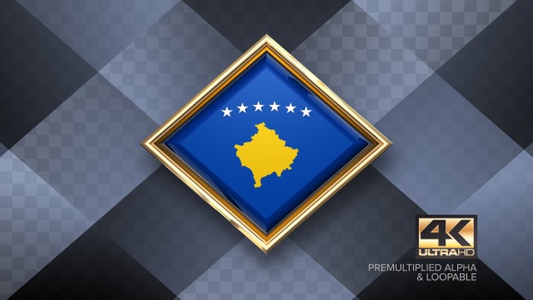 Kosovo Flag Rotating Badge 4K Looping with Transparent Background