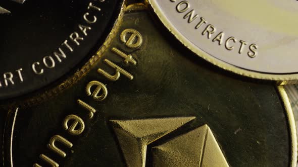 Rotating shot of Bitcoins (digital cryptocurrency) - BITCOIN ETHEREUM 204 alt