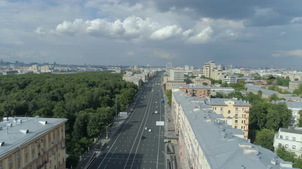 Aerial View of Gagarin Square on a Sunny Summer Day in Moscow