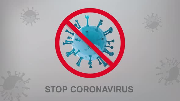 Stop Coronavirus sign with virus particles on gray background