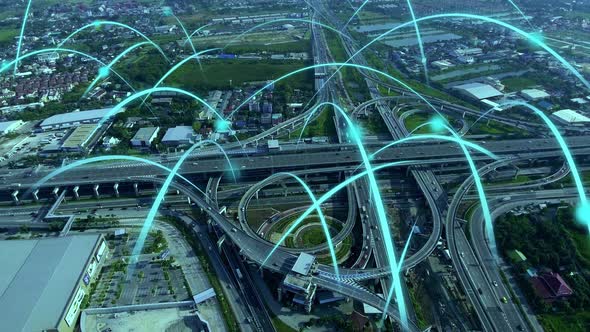 Smart Digital City Highway with Globalization Graphic of Connection Network alt
