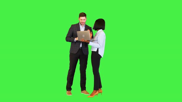 Overjoyed Business Man and Woman Look on Laptop Get Extremely Happy of Project Success and Benefits