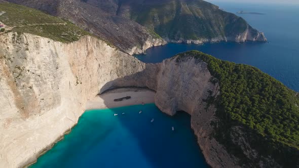 aerial footage from Navagio (Shipwreck) beach - Zakynthos, Greece alt