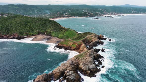 Punta Cometa Mazunte Sea Turtle Conservation Aerial Drone Fly Above Green Cliff alt