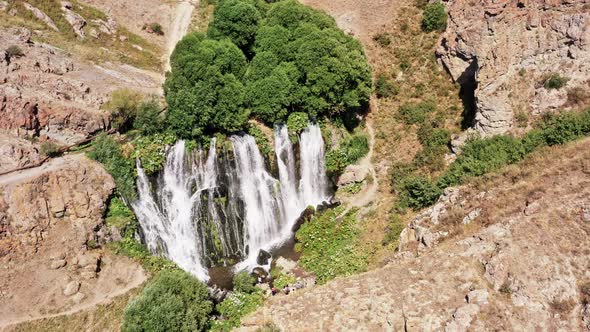 Aerial Drone Zoom Out of Shaki Waterfall in Armenia