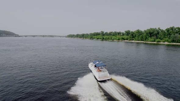 Rental Motor Boat in the River Aerial View