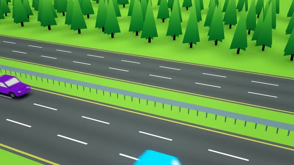 Red car crashing the guardrail in the median and bursting into flames. alt