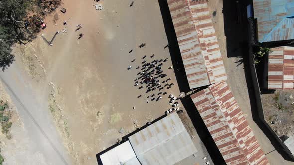 Children looking up at the Drone in their School alt