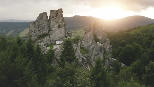 Fortress Ruins at Sunset Aerial alt