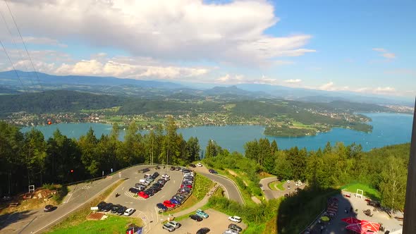 Observing Woerthersee in Austria in Europe from Big Wooden Tower