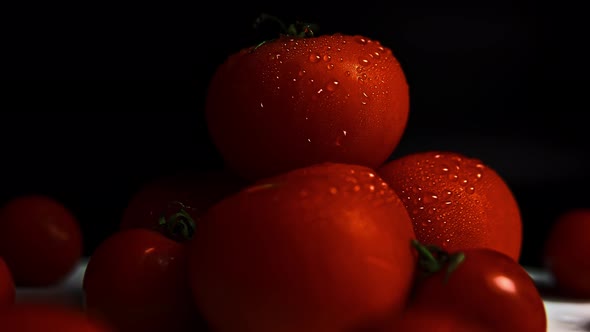 The Rotation of Red Ripe Washed Tomatoes