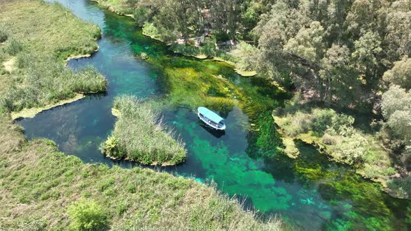 Aerial view of drone 'Azmak' river in the 'Akyaka' town - Gokova / Mugla - TURKEY alt