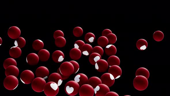 Love and romance hearts drawn on colored balls are falling Isolated by the Alpha channel alt