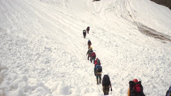 Climbers Go Up  To The Mountain Pass