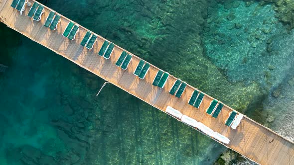 Pier by the sea aerial view Turkey Alanya 4 K alt
