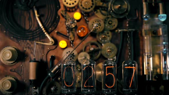 Steampunk, the Device Is a Time Machine with Randomly Running Numbers and Stop at the End of 2019, alt