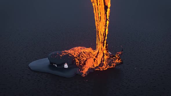 Spreading Lava On The Rock From Side To Side