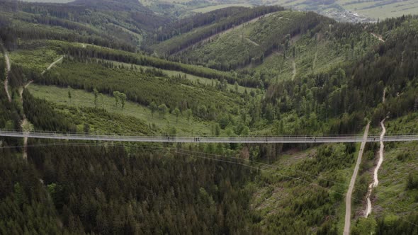 World's longest suspension bridge across mountain valley in Moravia. alt