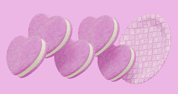 Minimal motion design. 3d creative pink cookies heart at plate moves