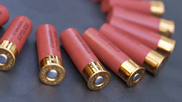 Animation with 20 gauge shotgun shells on a production line. Deadly ammo. Loop. alt