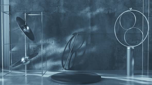 Stylish Modern Art Design Pedestal Scene Blue Background