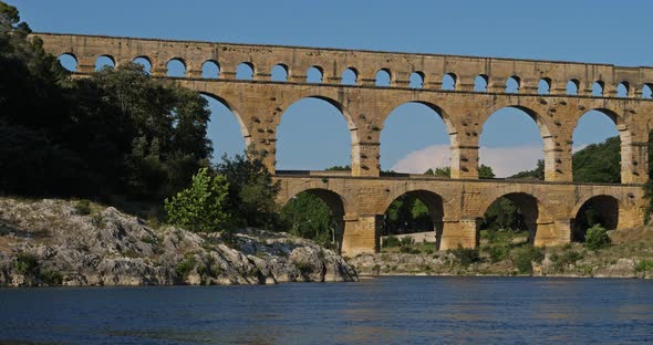 The Roman Bridge Pont du Gard and the Gardon River,Resmoulins, Gard, Occitanie,France alt