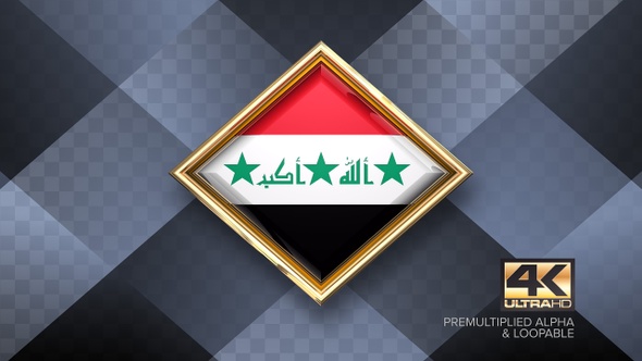 Iraq Flag Rotating Badge 4K Looping with Transparent Background