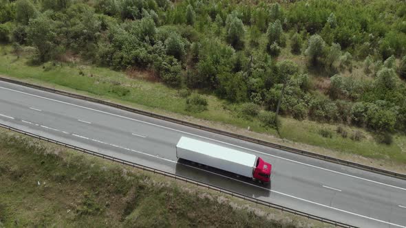 Aerial View of White Truck Passing Busy Highway/ Highway Overpass/ Overdrive/ Bridge alt