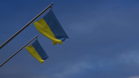 Ukraine Flags In The Blue Sky - 2K