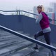 Beautiful Blonde Runs Up Steps in Urban Street - VideoHive Item for Sale