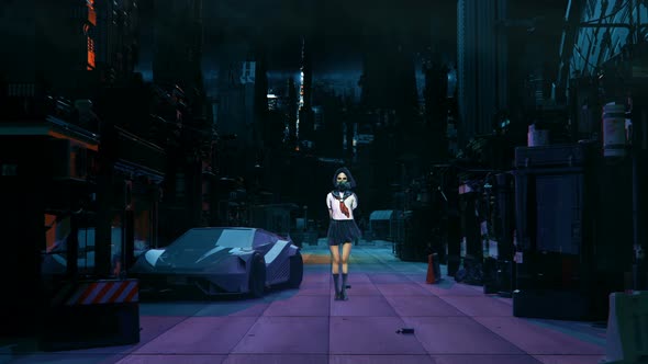 Cyberpunk girl in futuristic city