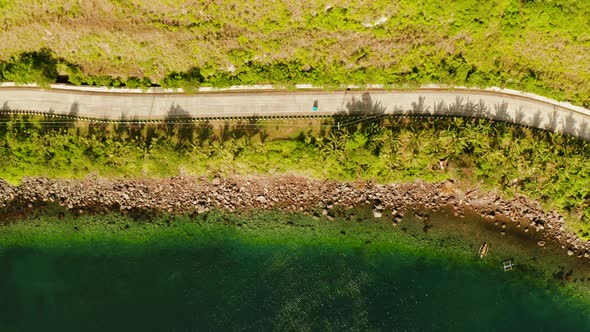 Aerial View Coastal Highway on the Tropical Island alt