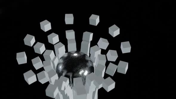 Slow Motion Ball breaks construction of cubes