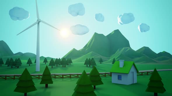 Ecologic concept. Wind turbines providing alternative energy for the house.