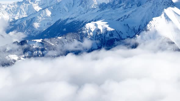 View Above Clouds of Alps Mountains and Mont Blanc Massif alt