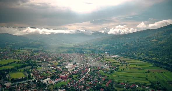 Drone panorama of Bajina Basta, a town in Serbia