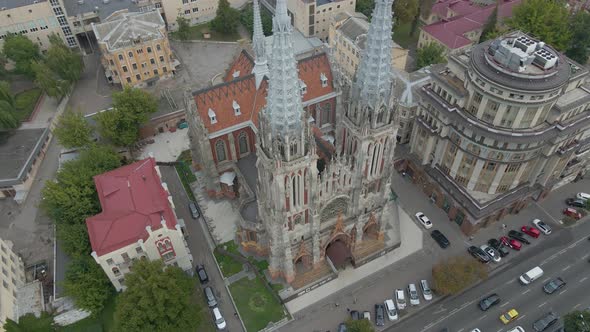 Stunning Aerial View of St Nicholas Church with Gothic Architecture in Kyiv alt