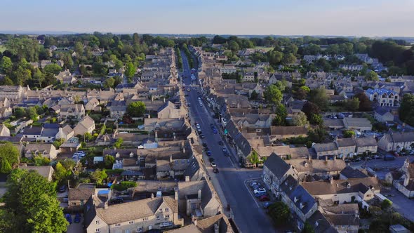 UK Housing Market, Aerial Drone View of Houses in Village of Burford in Cotswolds, England, a Popula alt
