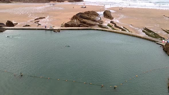 Natural sea pool in the village of Bude in Cornwall, England. The pool fills with water from the sea alt