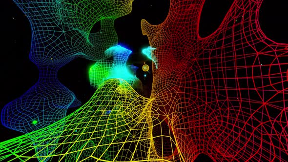 Vj Loop Fly Through 3d Space with Complex Net Structure Neon Light alt